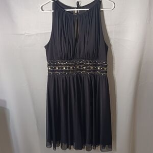 Jessica Howard Black Flowy Midi Dress with Embellished Waist & Tie Back